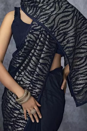 Navy blue georgette saree for women