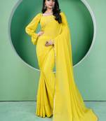 Ethnovog ready to wear yellow embroidered georgette saree