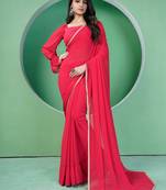 Ethnovog ready to wear red embroidered georgette saree