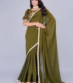 Ethnovog ready to wear green embroidered blouse georgette saree