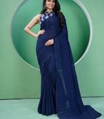 Ethnovog ready to wear blue georgette embroidered half n half sari