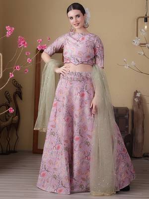 Ethnovog Ready To Wear Mauve Digital Printed Boat Neck Lehenga 1