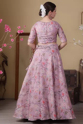 Ethnovog Ready To Wear Mauve Digital Printed Boat Neck Lehenga