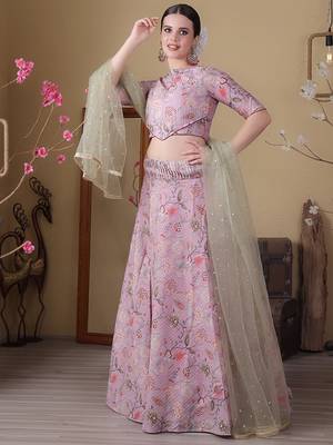 Ethnovog Ready To Wear Mauve Digital Printed Boat Neck Lehenga 3