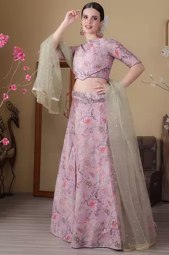 Ethnovog Ready To Wear Mauve Digital Printed Boat Neck Lehenga
