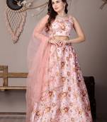 Ethnovog Ready To Wear Pink Taffeta Digital Printed Kali Lehenga