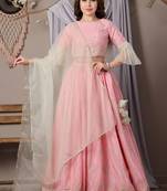 Ethnovog Ready To Wear Pink Chinon Embroidery N Sea Green Organza Lehenga