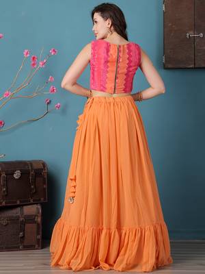 Ethnovog Ready To Wear Pink N Multicolor Chinon Tiered Lehenga 4