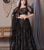 Ethnovog Ready To Wear Black Sequins Embroidered Georgette Lehenga Set