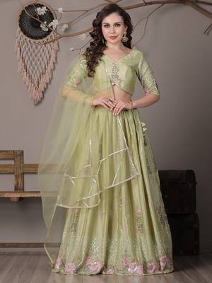 Ethnovog Ready To Wear Green Chinon Embroidered Lehenga 1
