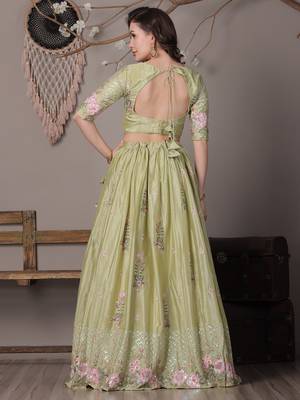 Ethnovog Ready To Wear Green Chinon Embroidered Lehenga 4
