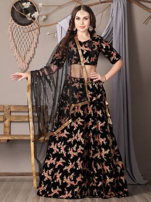 Ethnovog Ready To Wear Black Embroidered Velvet Lehenga 1
