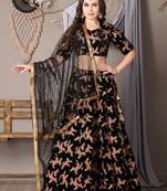 Ethnovog Ready To Wear Black Embroidered Velvet Lehenga