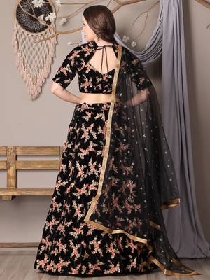 Ethnovog Ready To Wear Black Embroidered Velvet Lehenga 2