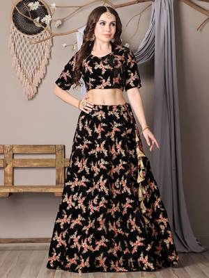 Ethnovog Ready To Wear Black Embroidered Velvet Lehenga 3