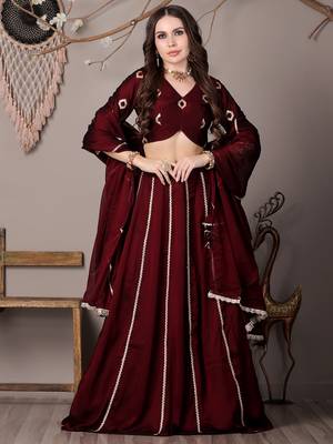 Ethnovog Ready To Wear Wine Silk Embroidered Kali Style Lehenga 1