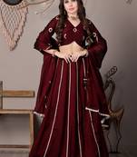 Ethnovog Ready To Wear Wine Silk Embroidered Kali Style Lehenga