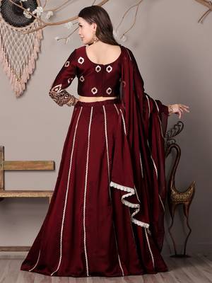 Ethnovog Ready To Wear Wine Silk Embroidered Kali Style Lehenga 2
