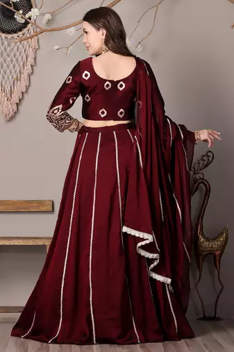 Ethnovog Ready To Wear Wine Silk Embroidered Kali Style Lehenga