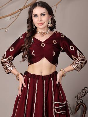 Ethnovog Ready To Wear Wine Silk Embroidered Kali Style Lehenga 3