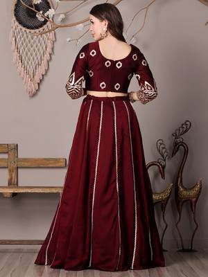 Ethnovog Ready To Wear Wine Silk Embroidered Kali Style Lehenga 4