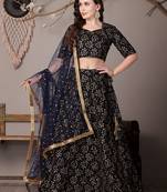 Ethnovog Ready To Wear Blue Embroidered Velvet Lehenga