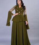 Ethnovog Ready To Wear Green Embroidered Georgette Skirt Set