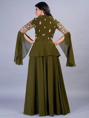 Ethnovog Ready To Wear Green Embroidered Georgette Skirt Set 2