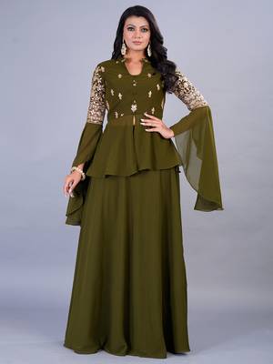 Ethnovog Ready To Wear Green Embroidered Georgette Skirt Set 3