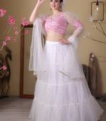 Ethnovog Ready To Wear Off White Embroidered Georgette N Net Lehenga Set