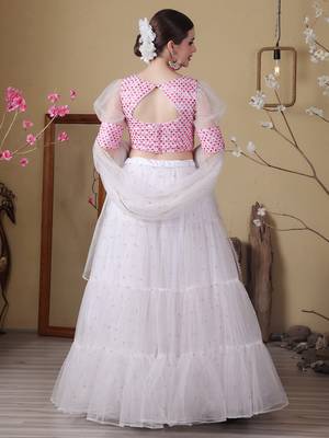 Ethnovog Ready To Wear Off White Embroidered Georgette N Net Lehenga Set 2