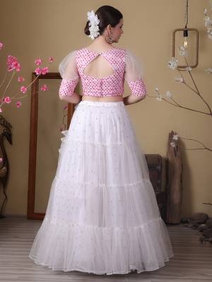 Ethnovog Ready To Wear Off White Embroidered Georgette N Net Lehenga Set 4