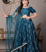 Ethnovog Ready To Wear Teal Green Crepe Embroidered Lehenga Set