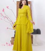Ethnovog Ready To Wear Mustard Embroidered Georgette Skirt Set