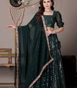 Ethnovog Ready To Wear Green Georgette Embroidered Lehenga