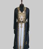 Black & White color Two Piece Jacket Style Moroccan Kaftan with hijjab