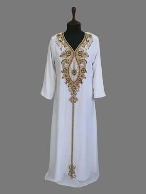 Black & White color Two Piece Jacket Style Moroccan Kaftan with hijjab 2