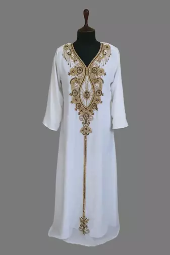 Black & White color Two Piece Jacket Style Moroccan Kaftan with hijjab