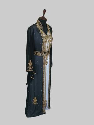 Black & White color Two Piece Jacket Style Moroccan Kaftan with hijjab 3