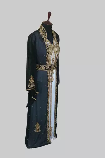 Black & White color Two Piece Jacket Style Moroccan Kaftan with hijjab