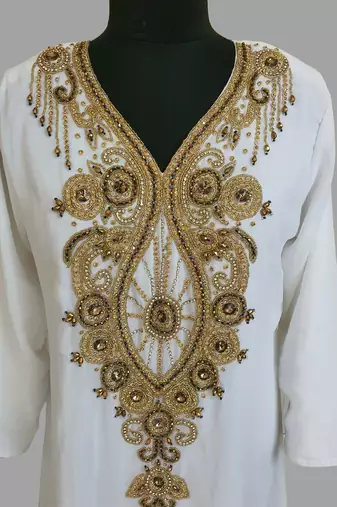 Black & White color Two Piece Jacket Style Moroccan Kaftan with hijjab
