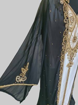 Black & White color Two Piece Jacket Style Moroccan Kaftan with hijjab 5