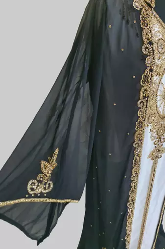 Black & White color Two Piece Jacket Style Moroccan Kaftan with hijjab