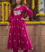 ISTOCAN PINK Embroidery Adda work RAYON KURTA PANT SET