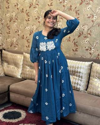 ISTOCAN BLUE Embroidery Adda work RAYON KURTA PANT SET 1