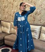 ISTOCAN BLUE Embroidery Adda work RAYON KURTA PANT SET