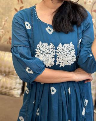 ISTOCAN BLUE Embroidery Adda work RAYON KURTA PANT SET 2