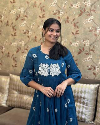 ISTOCAN BLUE Embroidery Adda work RAYON KURTA PANT SET 3
