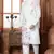 white cotton linen floral printed kurta pyjama set