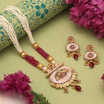 Rani color matte gold meenakari necklace set 2